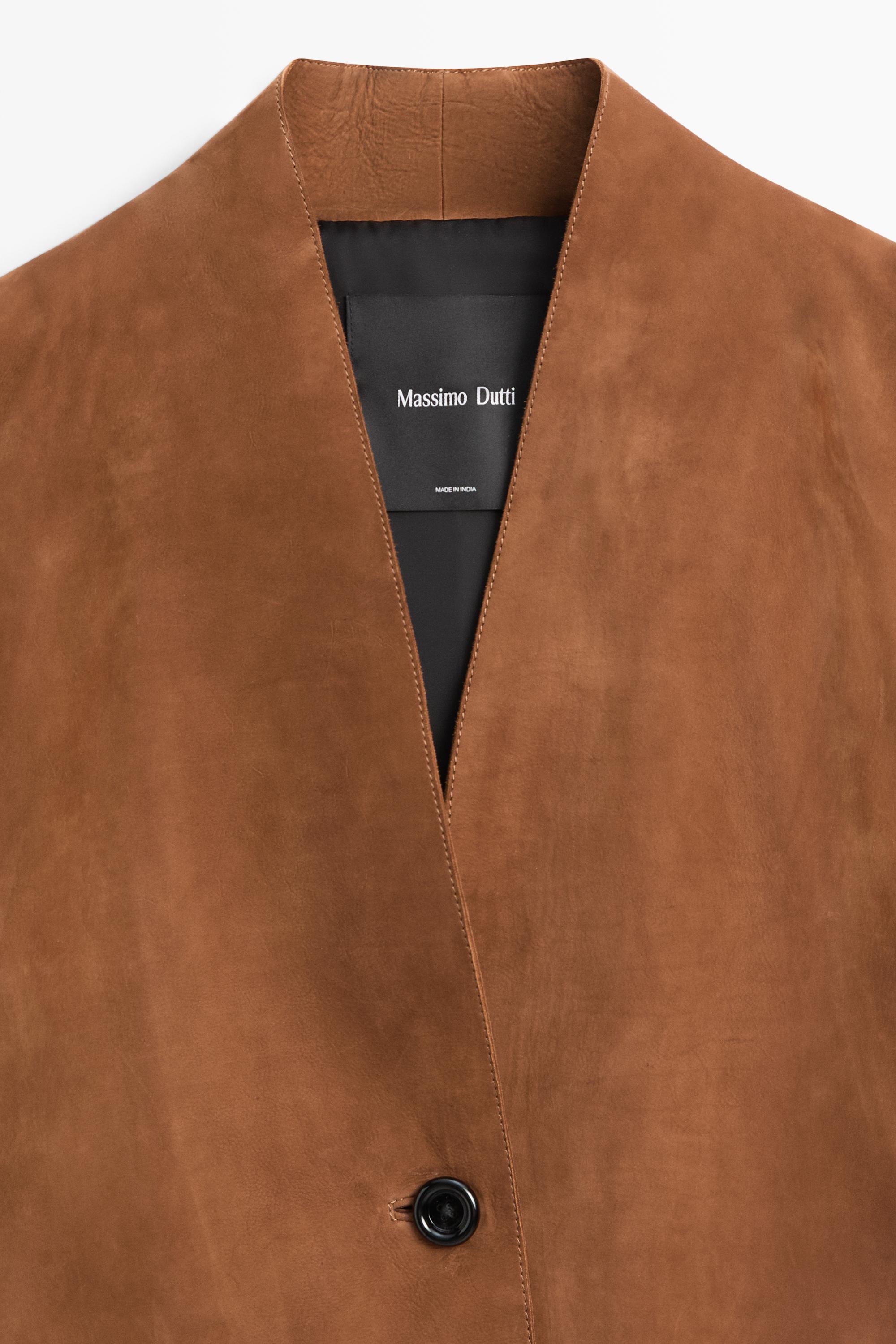 Veste col en V cuir effet daim